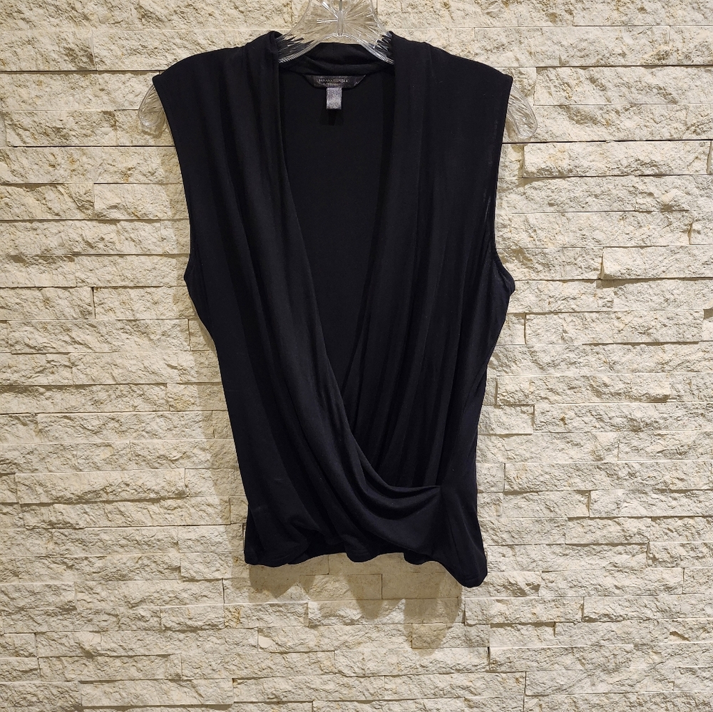 Banana Republic Threadsoft Black Faux Wrap Draped Sleeveless Blouse Size Medium